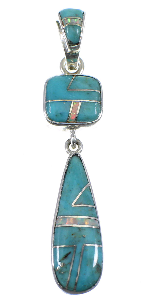 Turquoise And Opal Inlay Sterling Silver Pendant YX51636